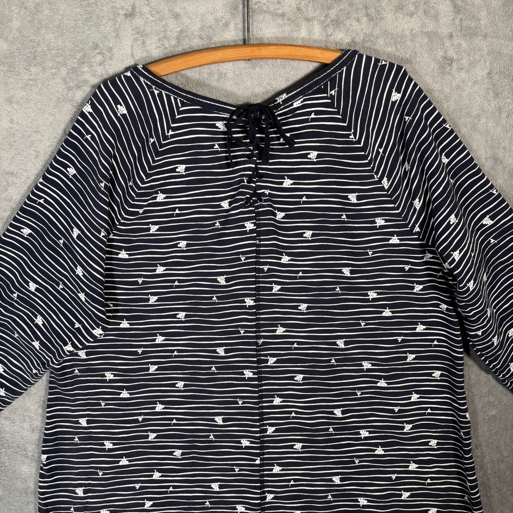 T by Talbots Navy Blue Striped Lace Up Back Tunic Top 3X Cotton Heavy Thick - Picture 8 of 15
